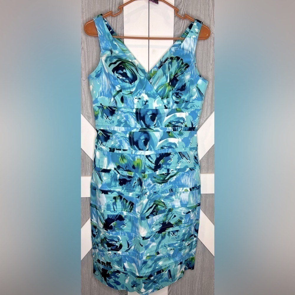 335. American Living Green & Blue Floral Tiered Dress Size 8